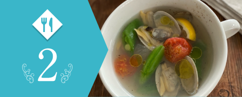 ◆身体とお肌に美味しい美養レシピ『寒暖差で疲れた身体を春の恵みで整えましょう。～あさりとスナップエンドウのスープ～』